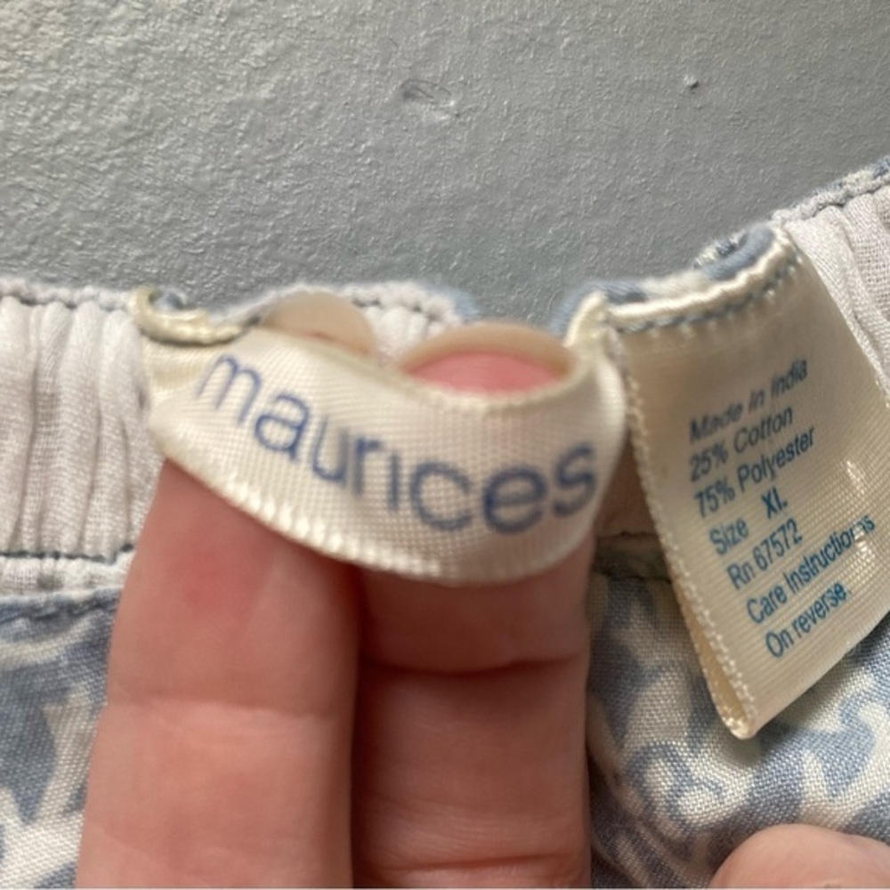 Y2K Maurices Blue White Damask Babydoll Dress XL Smocked Back Sleeveless 2000s - Picture 6 of 7